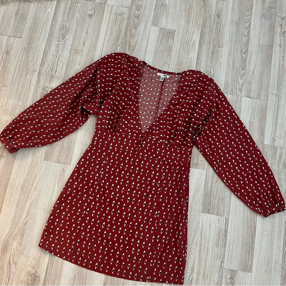 AMUSE SOCIETY EVIL EYE DRESS MAROON BURGUNDY DEEP V SABO SHOWPO HELLO MOLLY - Picture 7 of 7